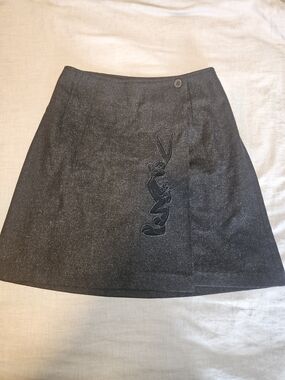 Y2K JC de CASTELBAJAC x Looney Tunes Gray RARE Wool Blend Wrap Skirt Bugs Bunny